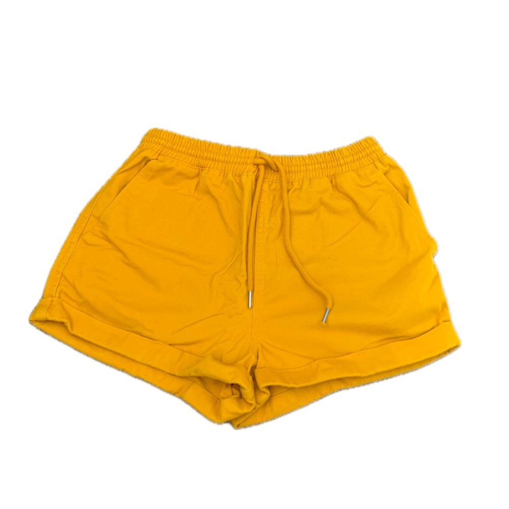 Elastic Waistband Rolled Cuff Mustard Yellow Shorts Pockets Small Forever 21